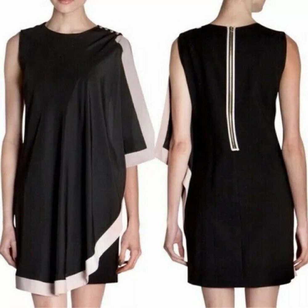 Ted Baker London Black Pink Bolty Drape Zipper Back Sleeveless Shift Dress Sz 6